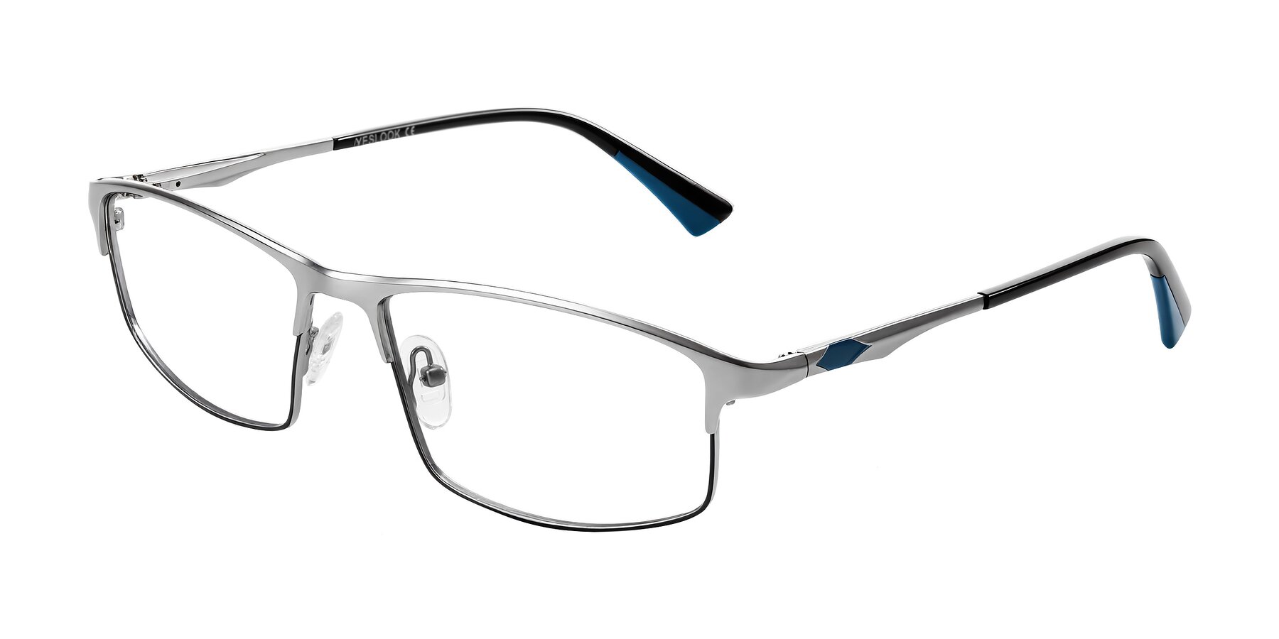 Angle of Monnow in Silver/Peacock Blue with Clear Reading Eyeglass Lenses
