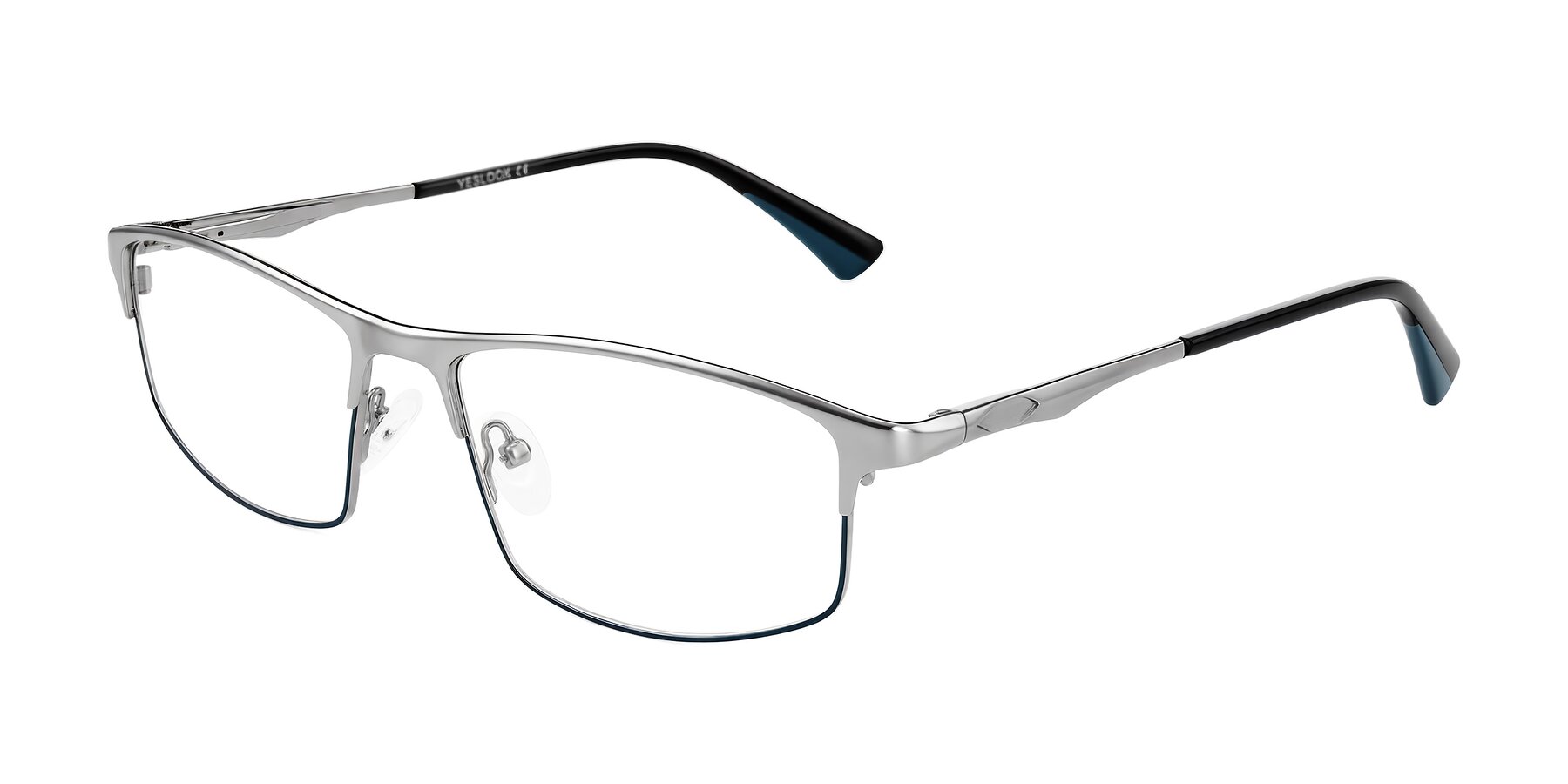 Angle of Monnow in Silver/Peacock Blue with Clear Reading Eyeglass Lenses