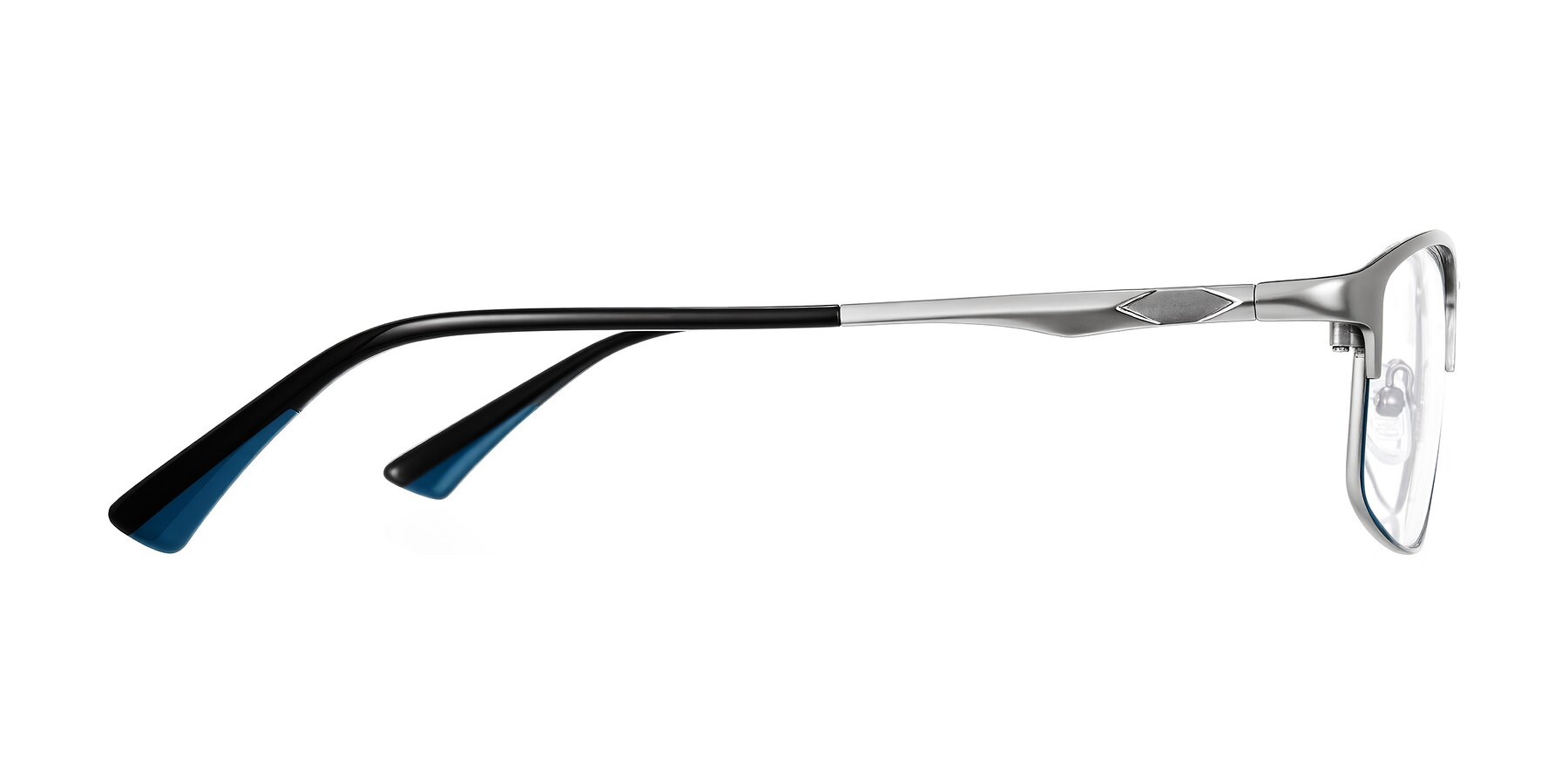 Side of Monnow in Silver/Peacock Blue with Clear Reading Eyeglass Lenses
