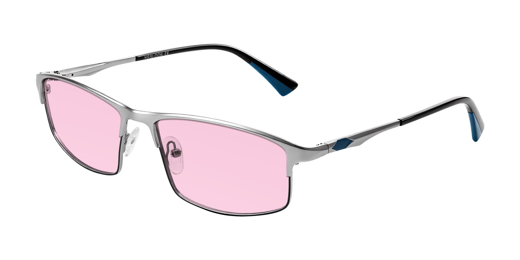 Angle of Monnow in Silver/Peacock Blue with Light Pink Tinted Lenses