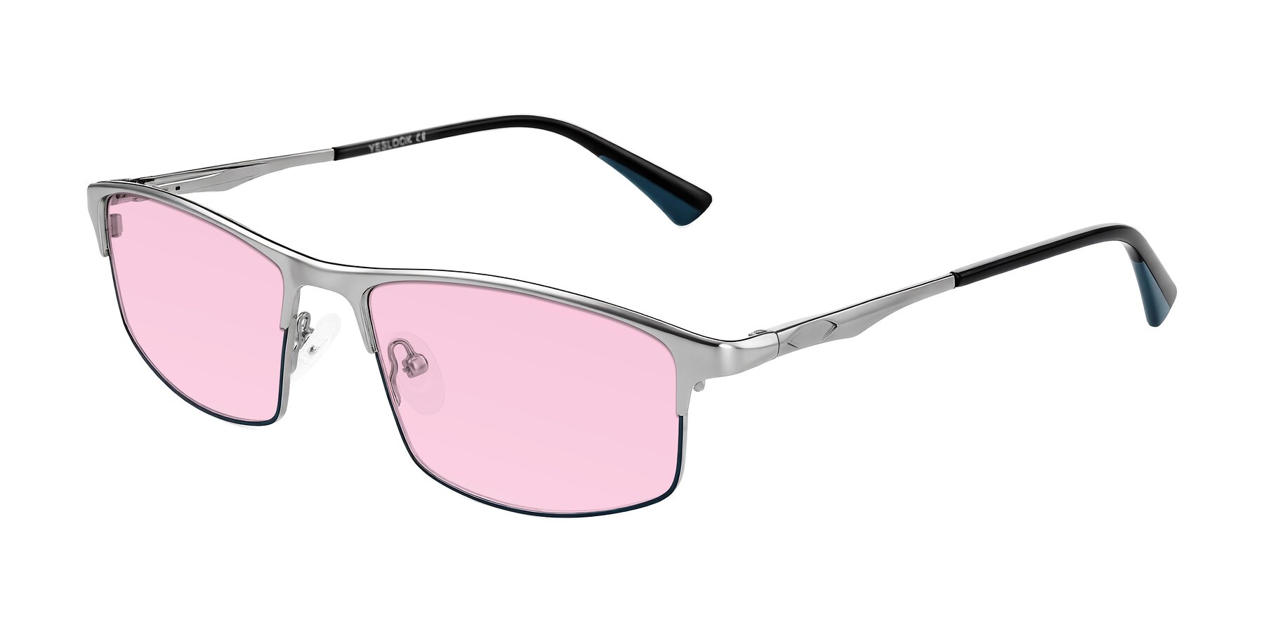Angle of Monnow in Silver/Peacock Blue with Light Pink Tinted Lenses