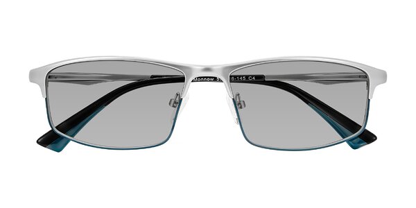 Front of Monnow in Silver/Peacock Blue