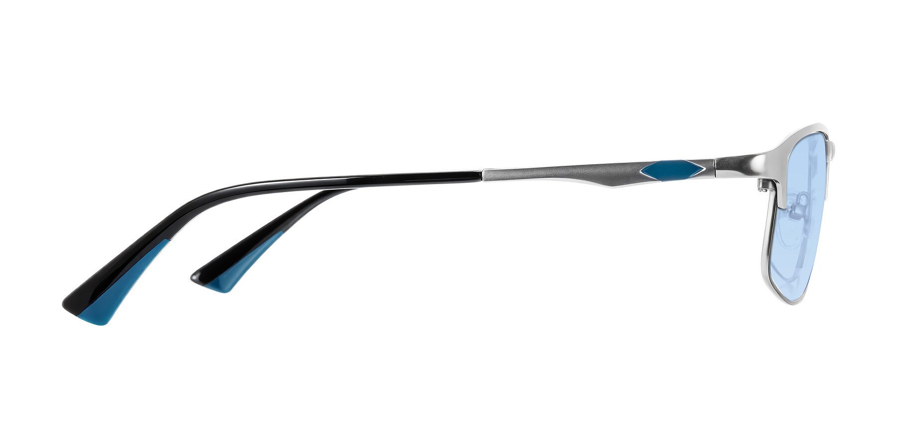 Side of Monnow in Silver/Peacock Blue with Light Blue Tinted Lenses