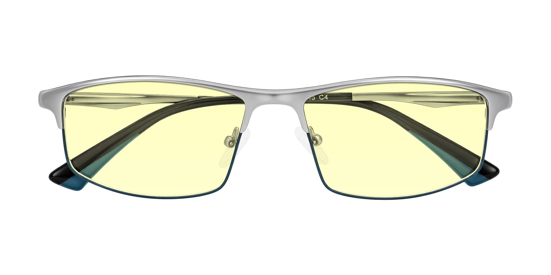 Folded Front of Monnow in Silver/Peacock Blue with Light Yellow Tinted Lenses