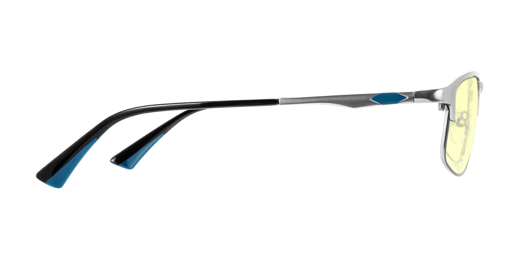 Side of Monnow in Silver/Peacock Blue with Light Yellow Tinted Lenses