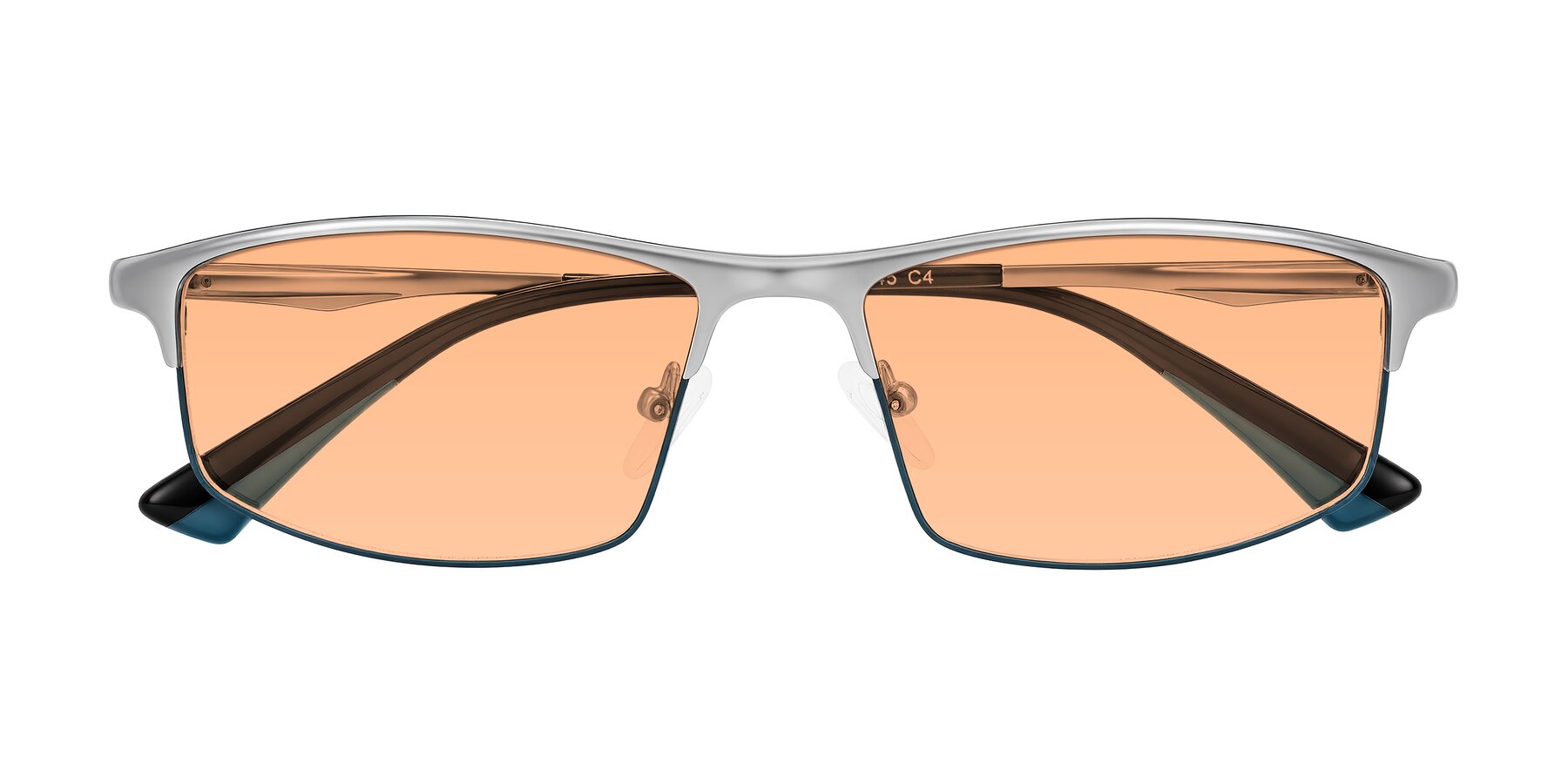 Folded Front of Monnow in Silver/Peacock Blue with Light Orange Tinted Lenses