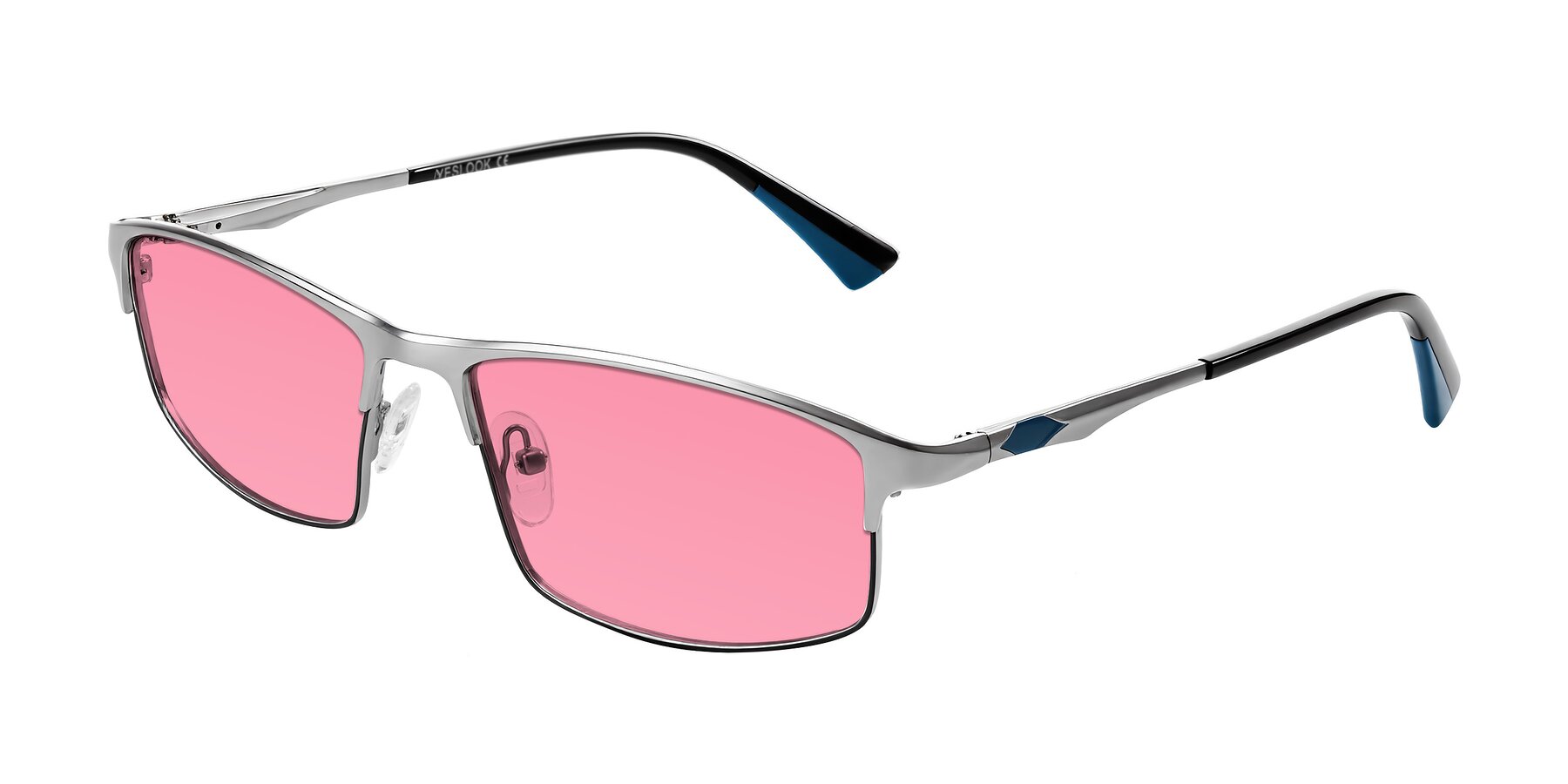Angle of Monnow in Silver/Peacock Blue with Pink Tinted Lenses
