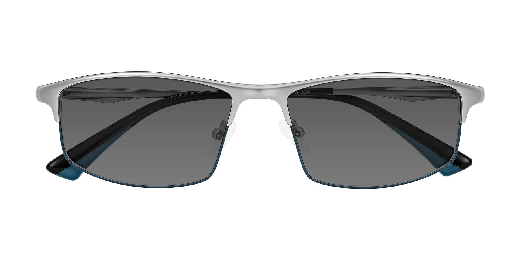 Folded Front of Monnow in Silver/Peacock Blue with Medium Gray Tinted Lenses