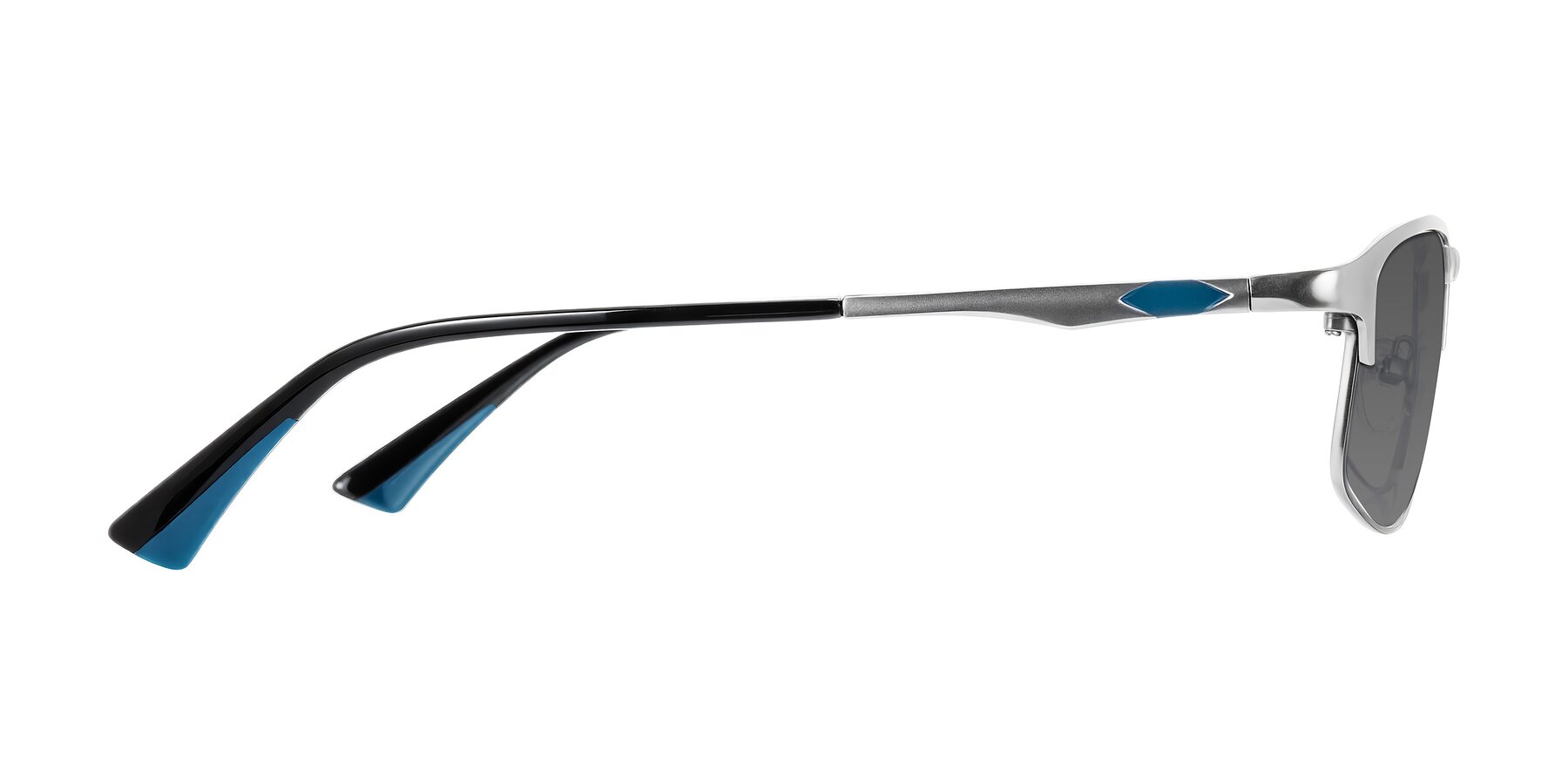 Side of Monnow in Silver/Peacock Blue with Medium Gray Tinted Lenses