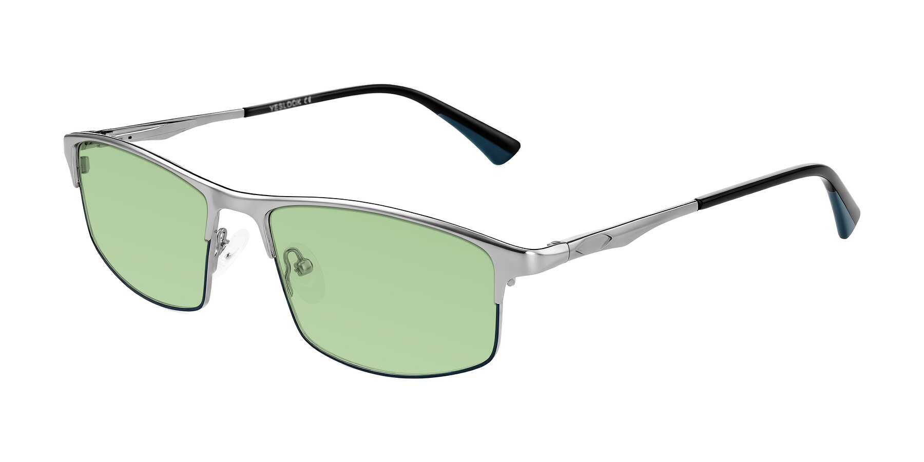 Angle of Monnow in Silver/Peacock Blue with Medium Green Tinted Lenses