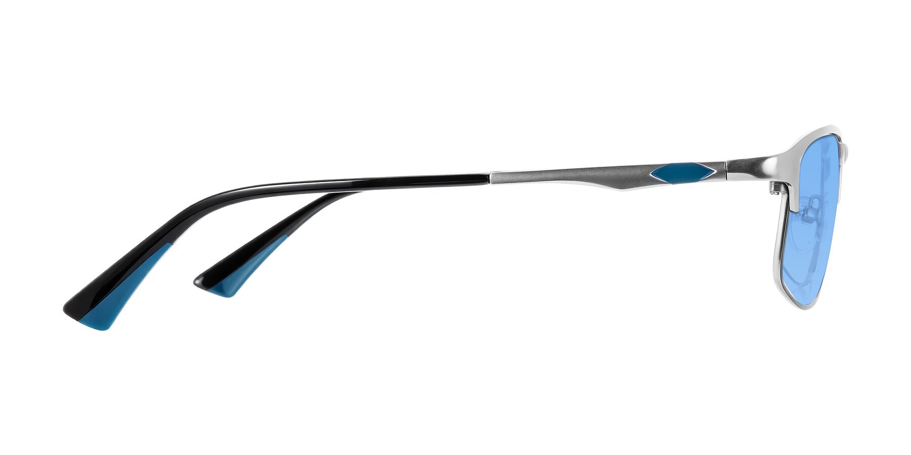 Side of Monnow in Silver/Peacock Blue with Medium Blue Tinted Lenses