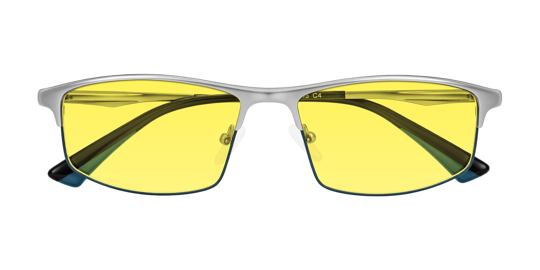 Folded Front of Monnow in Silver/Peacock Blue with Medium Yellow Tinted Lenses