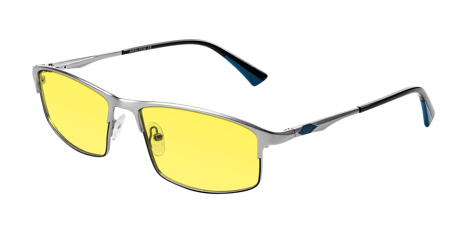 Angle of Monnow in Silver/Peacock Blue with Medium Yellow Tinted Lenses