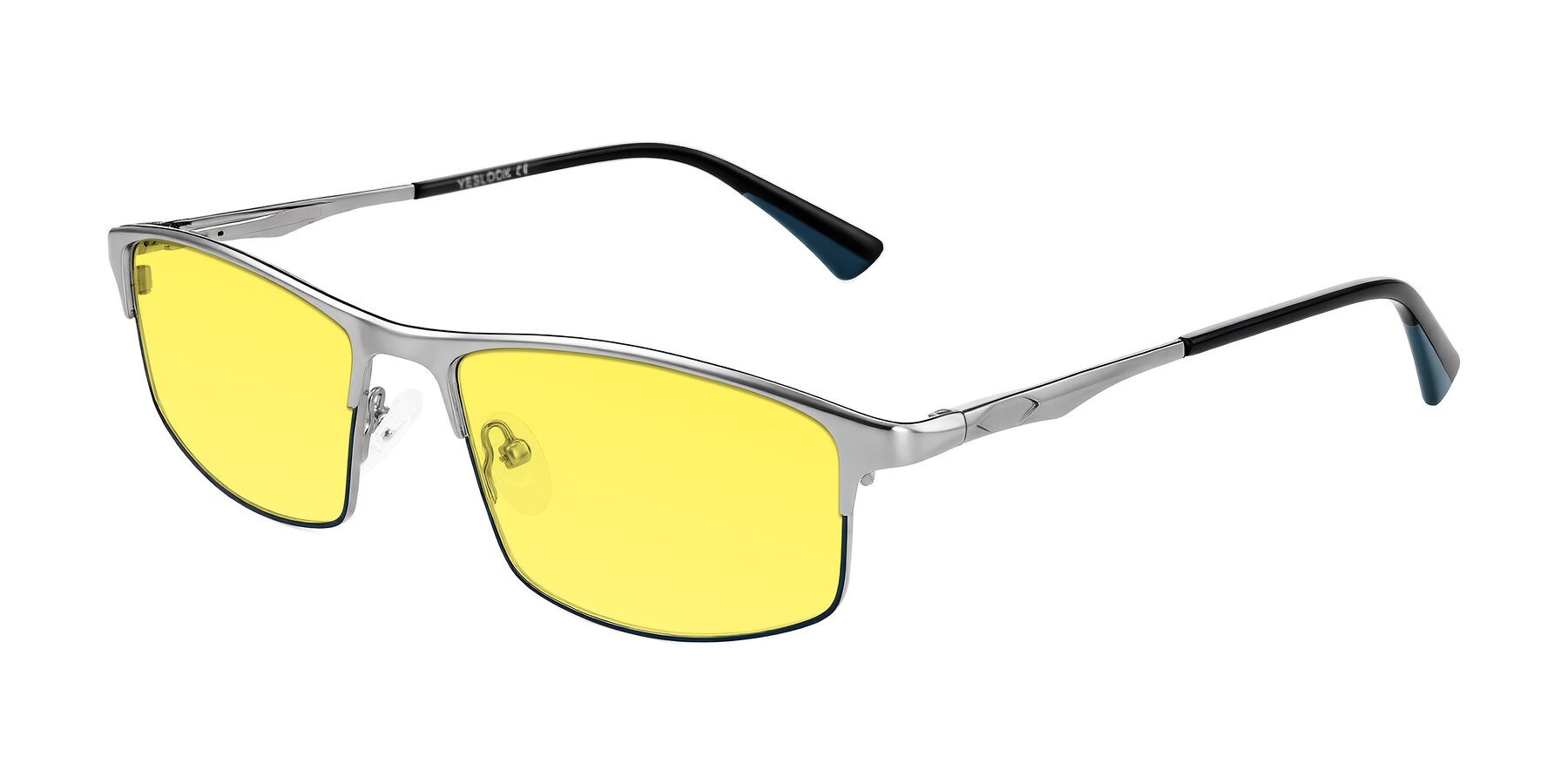 Angle of Monnow in Silver/Peacock Blue with Medium Yellow Tinted Lenses
