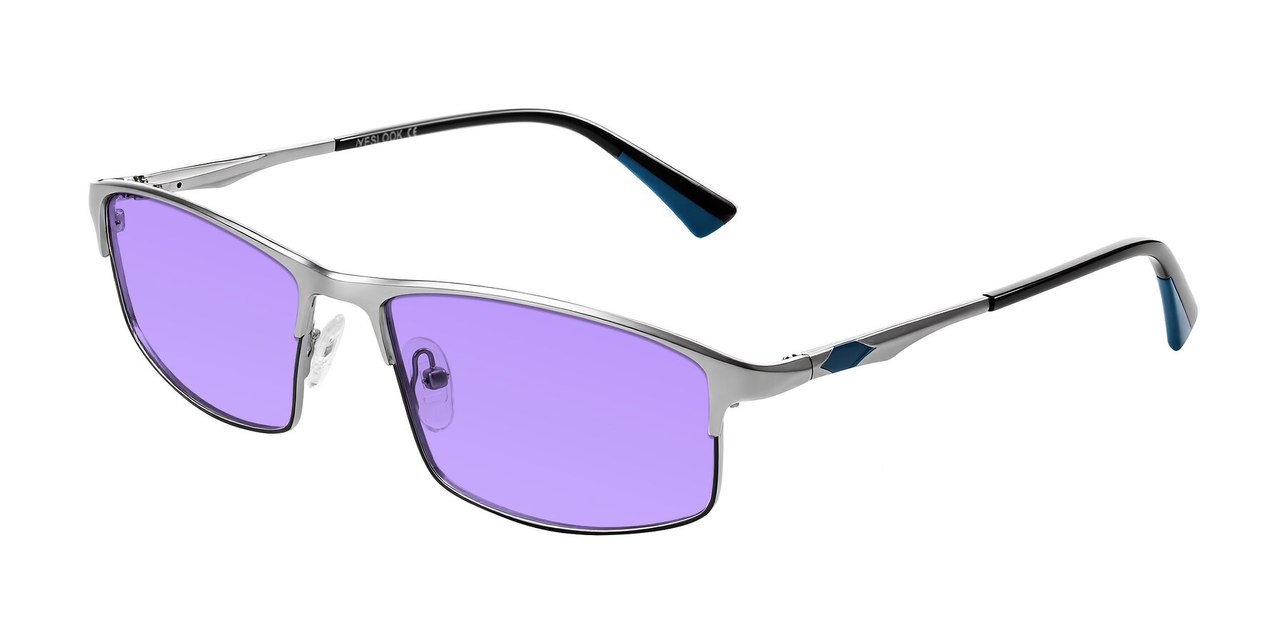 Angle of Monnow in Silver/Peacock Blue with Medium Purple Tinted Lenses
