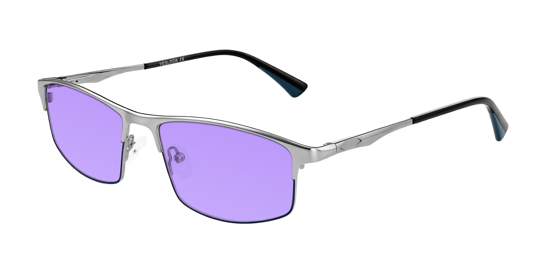 Angle of Monnow in Silver/Peacock Blue with Medium Purple Tinted Lenses
