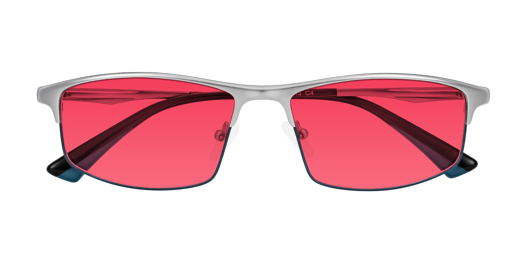 Folded Front of Monnow in Silver/Peacock Blue with Red Tinted Lenses