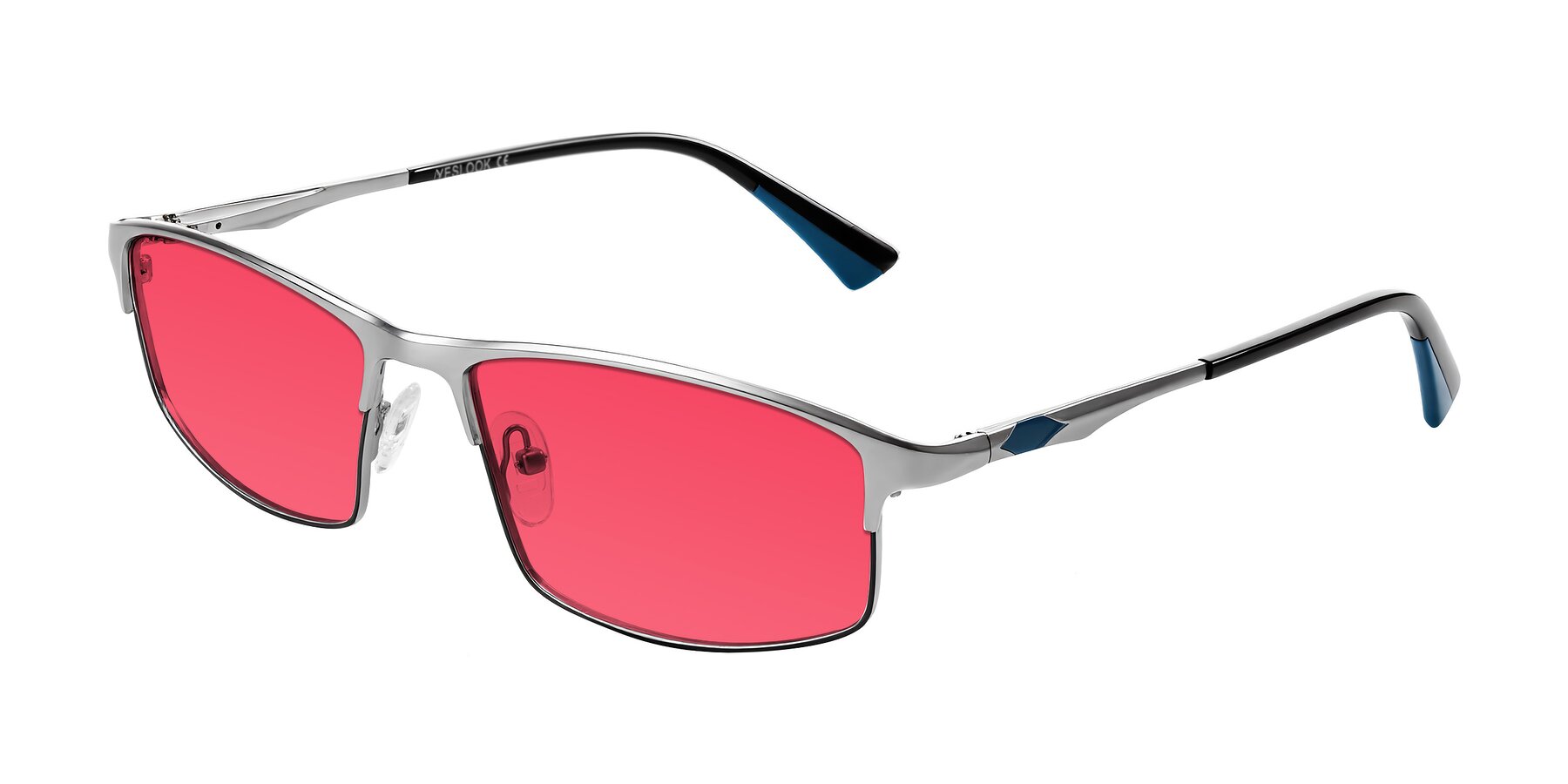 Angle of Monnow in Silver/Peacock Blue with Red Tinted Lenses
