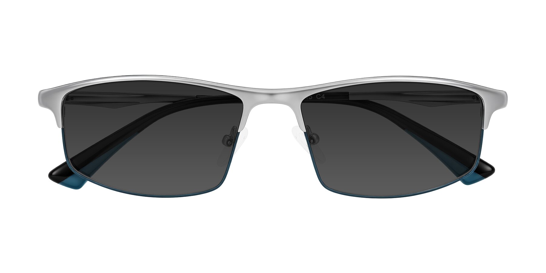 Folded Front of Monnow in Silver/Peacock Blue with Gray Tinted Lenses