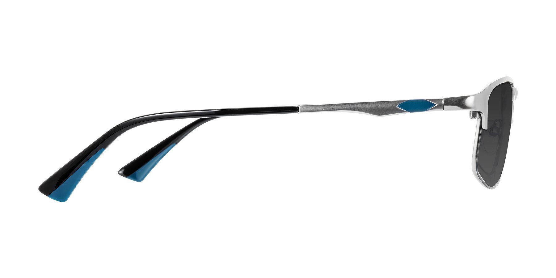 Side of Monnow in Silver/Peacock Blue with Gray Tinted Lenses