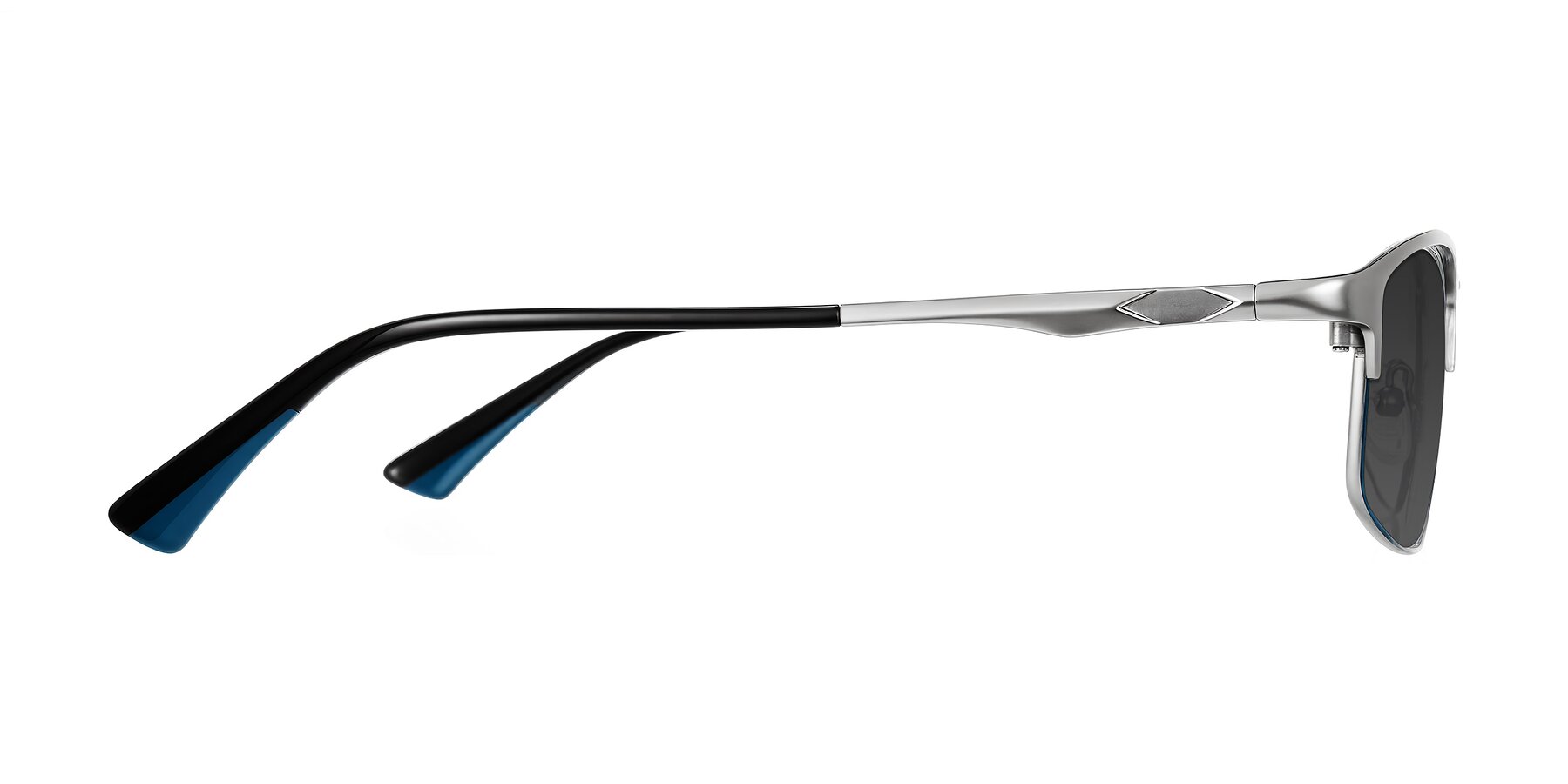 Side of Monnow in Silver/Peacock Blue with Gray Tinted Lenses