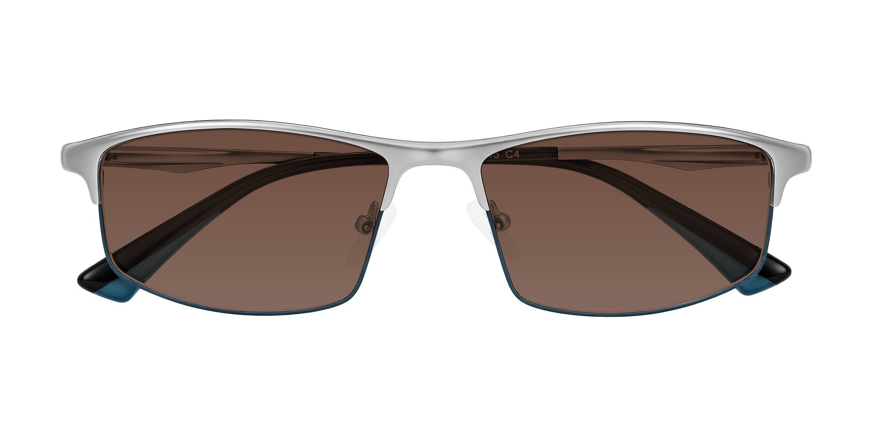 Folded Front of Monnow in Silver/Peacock Blue with Brown Tinted Lenses
