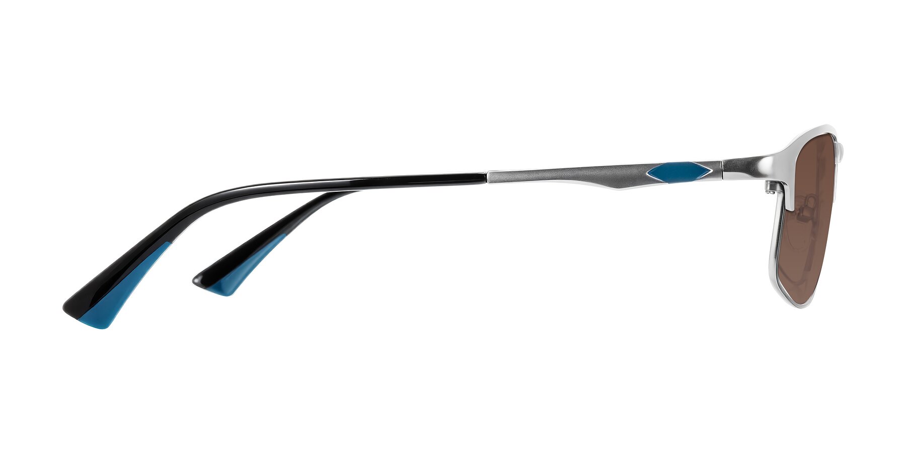 Side of Monnow in Silver/Peacock Blue with Brown Tinted Lenses