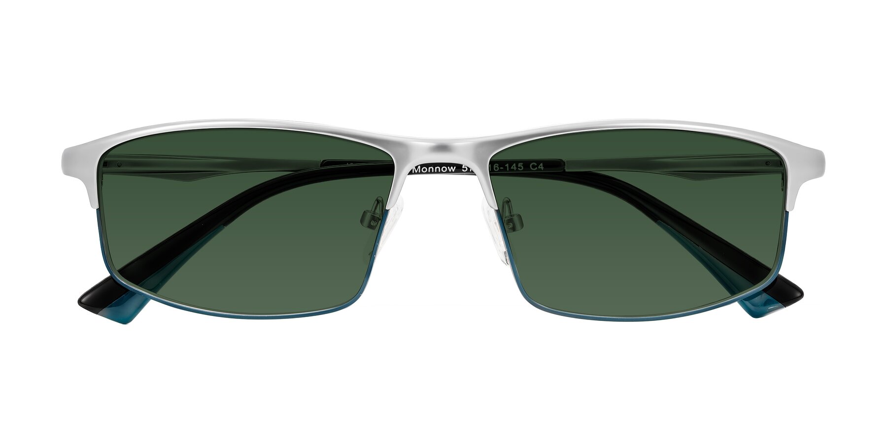 Folded Front of Monnow in Silver/Peacock Blue with Green Tinted Lenses
