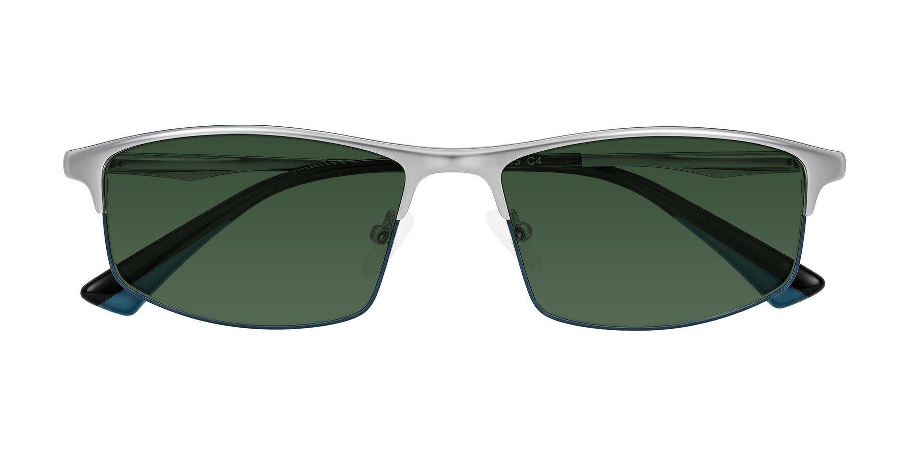 Folded Front of Monnow in Silver/Peacock Blue with Green Tinted Lenses