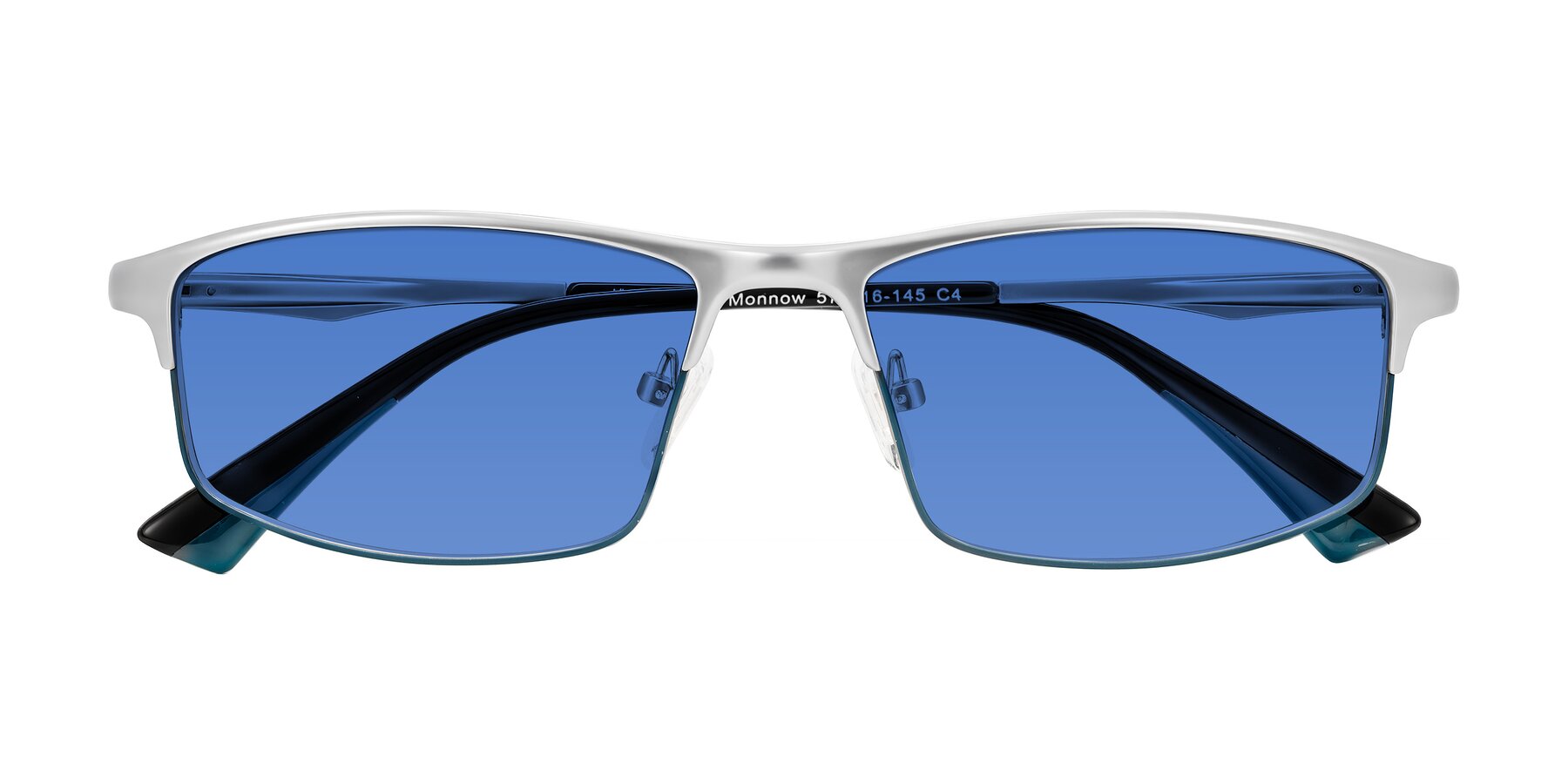 Folded Front of Monnow in Silver/Peacock Blue with Blue Tinted Lenses