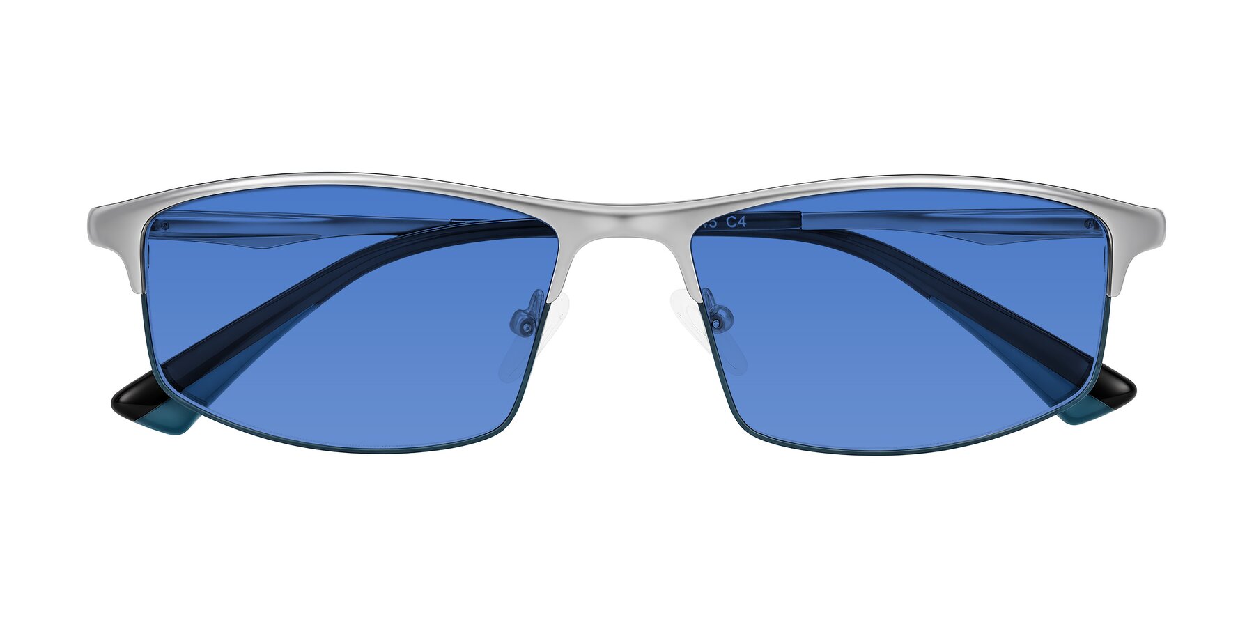 Folded Front of Monnow in Silver/Peacock Blue with Blue Tinted Lenses