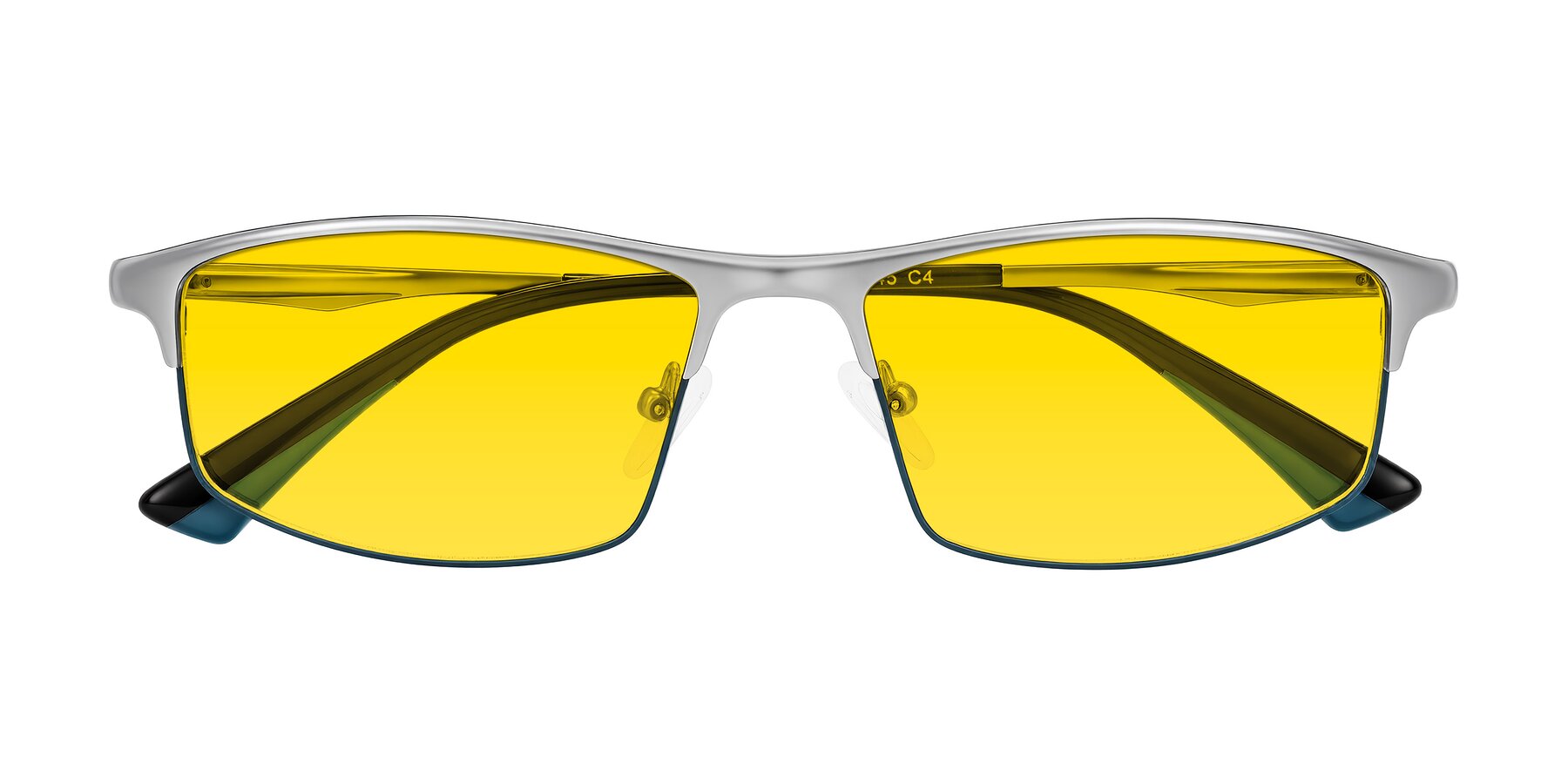 Folded Front of Monnow in Silver/Peacock Blue with Yellow Tinted Lenses