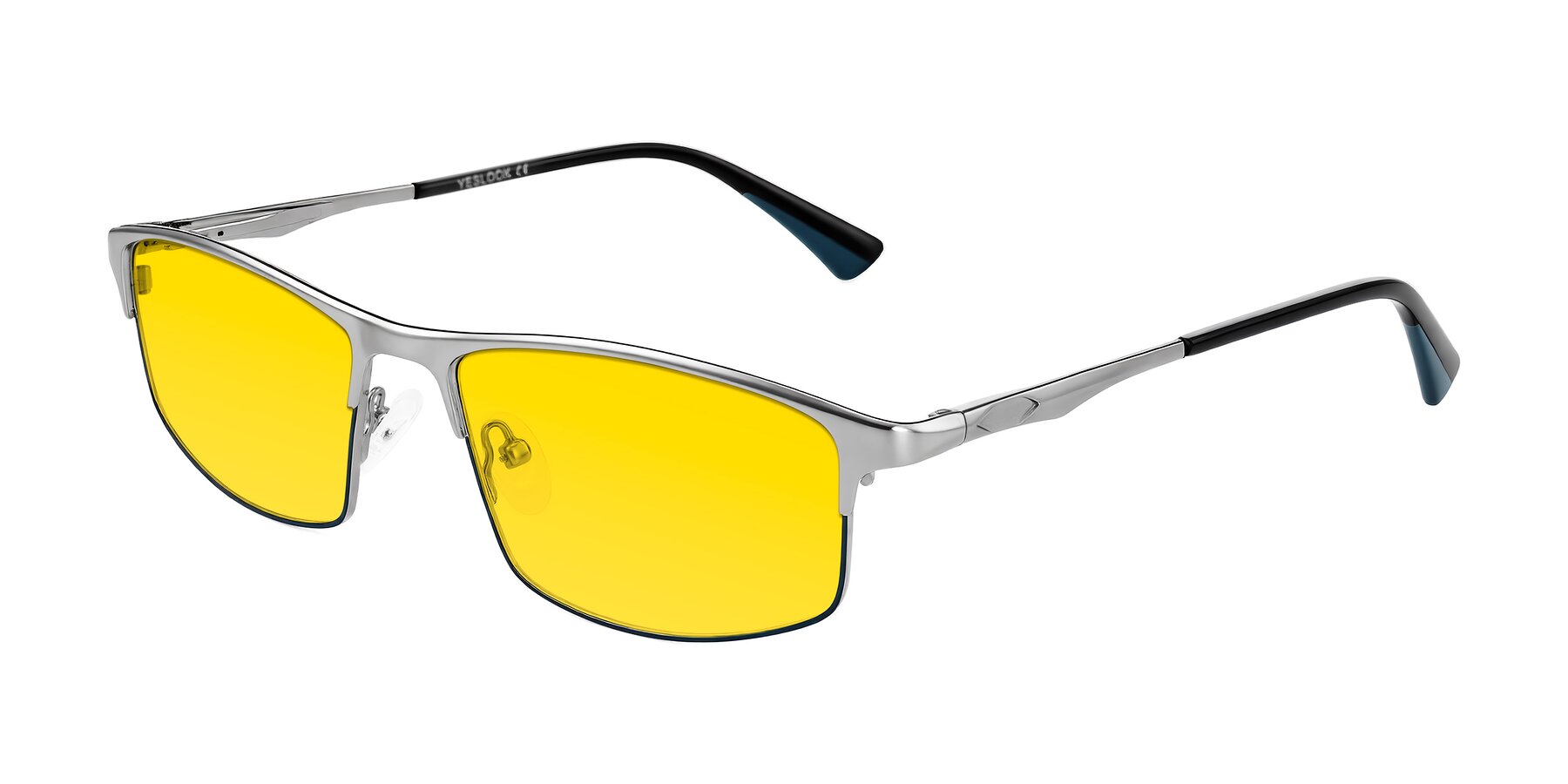 Angle of Monnow in Silver/Peacock Blue with Yellow Tinted Lenses