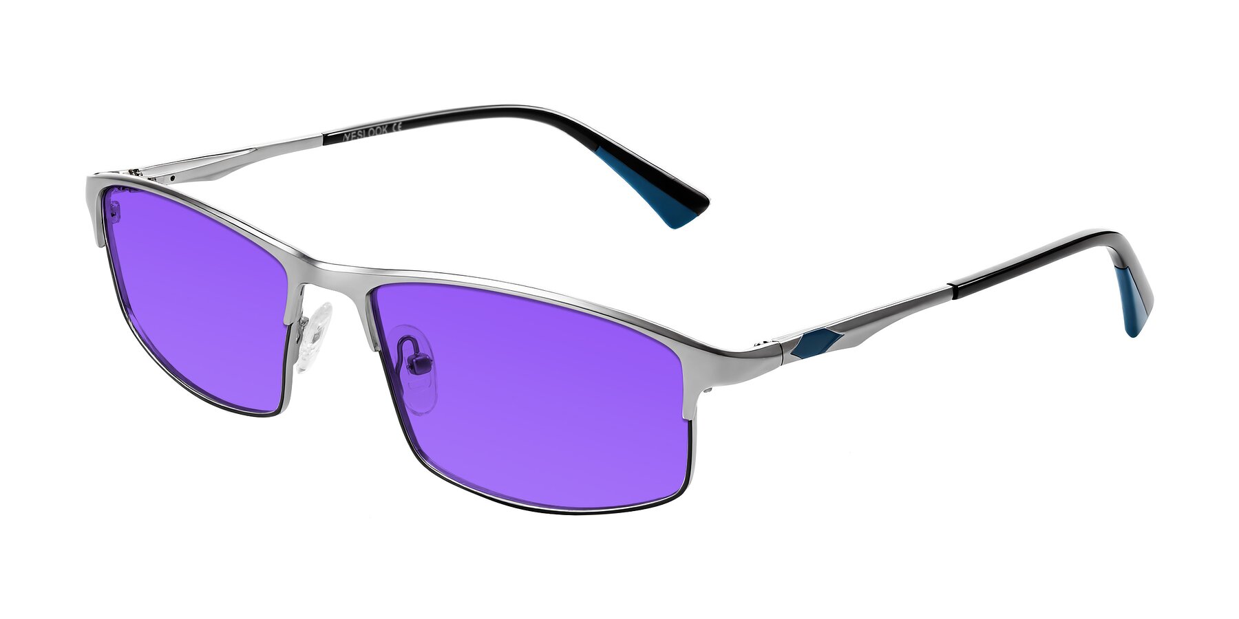Angle of Monnow in Silver/Peacock Blue with Purple Tinted Lenses
