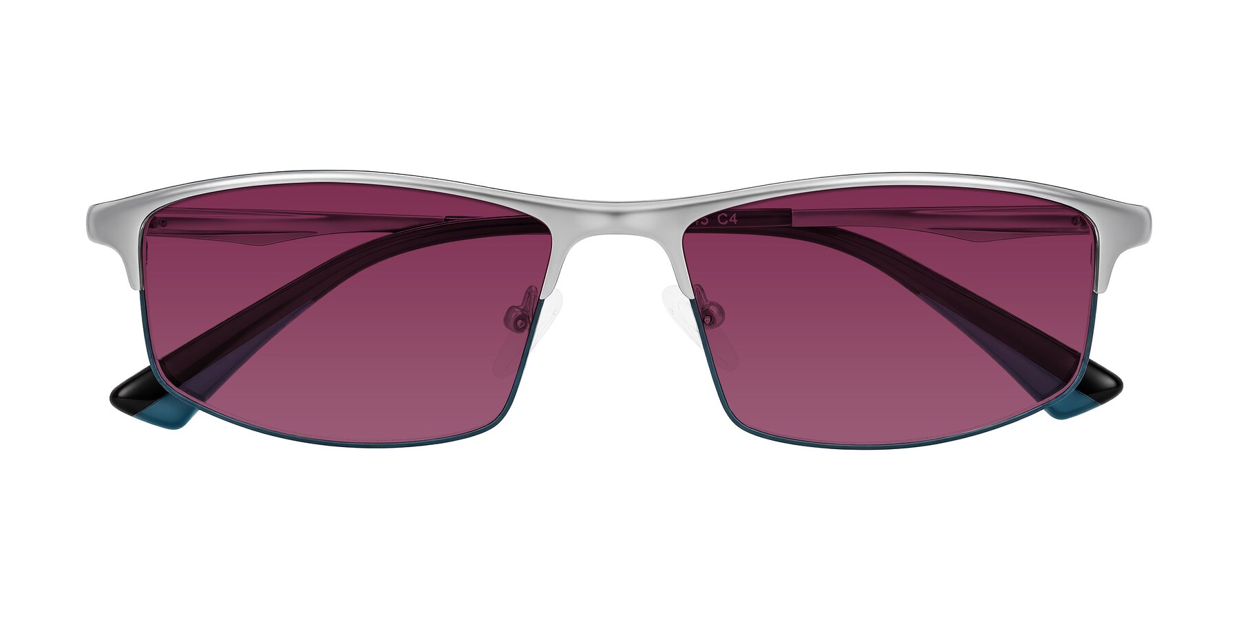 Folded Front of Monnow in Silver/Peacock Blue with Wine Tinted Lenses
