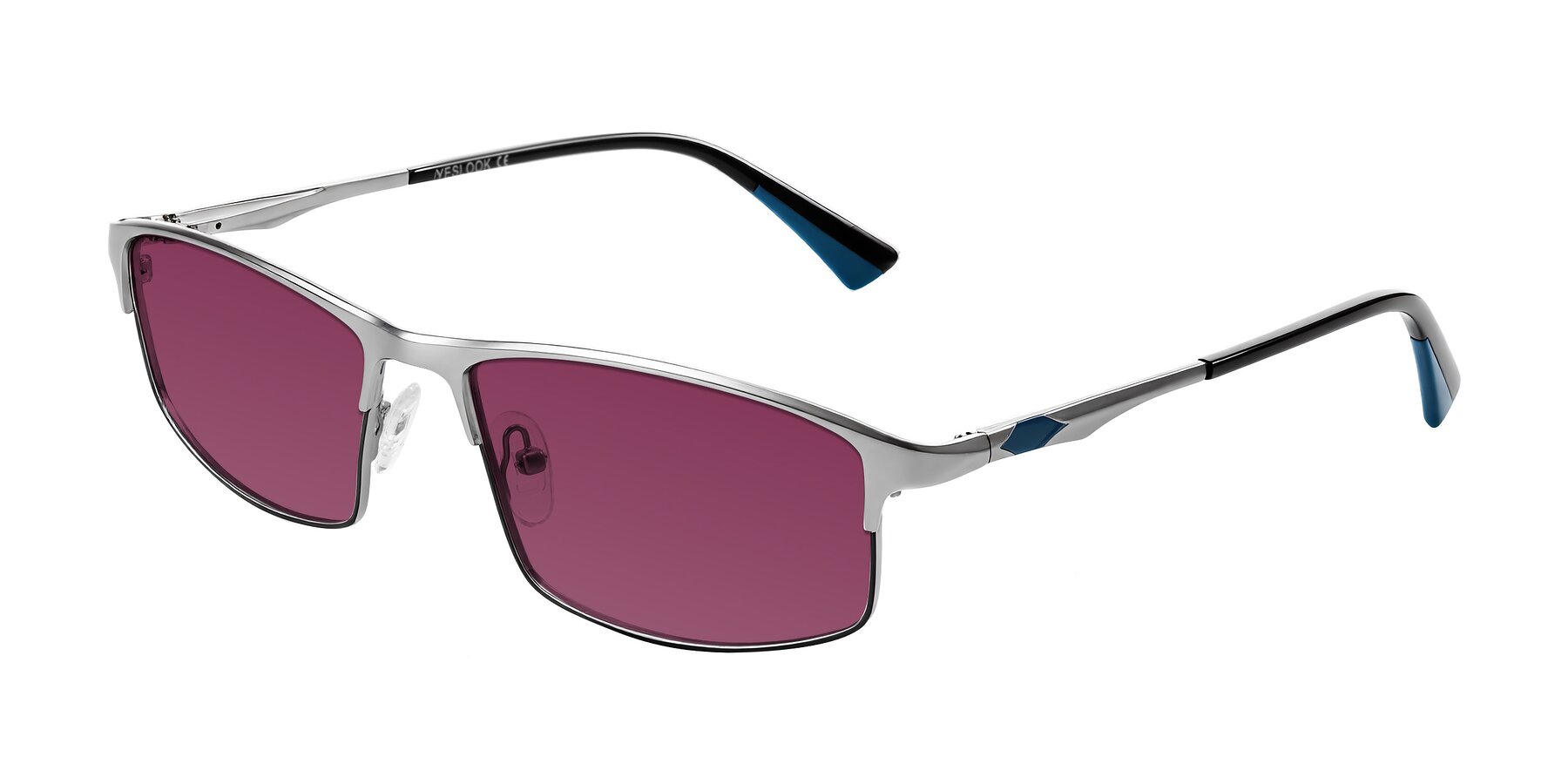 Angle of Monnow in Silver/Peacock Blue with Wine Tinted Lenses