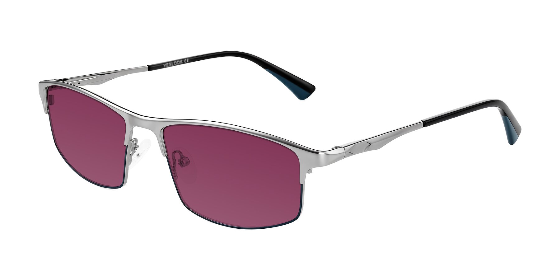 Angle of Monnow in Silver/Peacock Blue with Wine Tinted Lenses