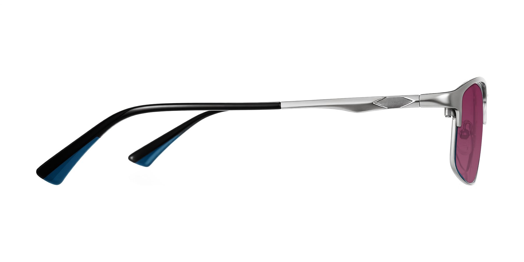 Side of Monnow in Silver/Peacock Blue with Wine Tinted Lenses