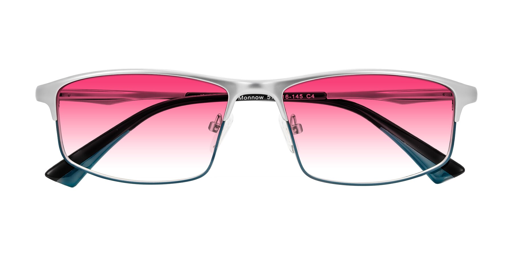 Folded Front of Monnow in Silver/Peacock Blue with Pink Gradient Lenses