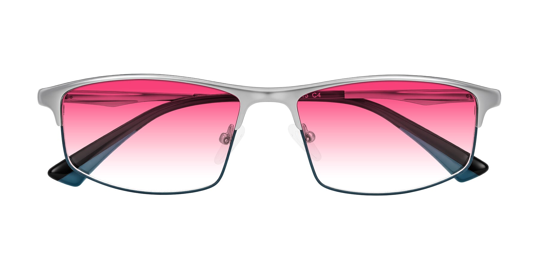 Folded Front of Monnow in Silver/Peacock Blue with Pink Gradient Lenses
