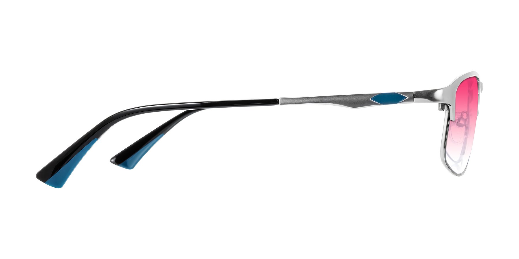 Side of Monnow in Silver/Peacock Blue with Pink Gradient Lenses