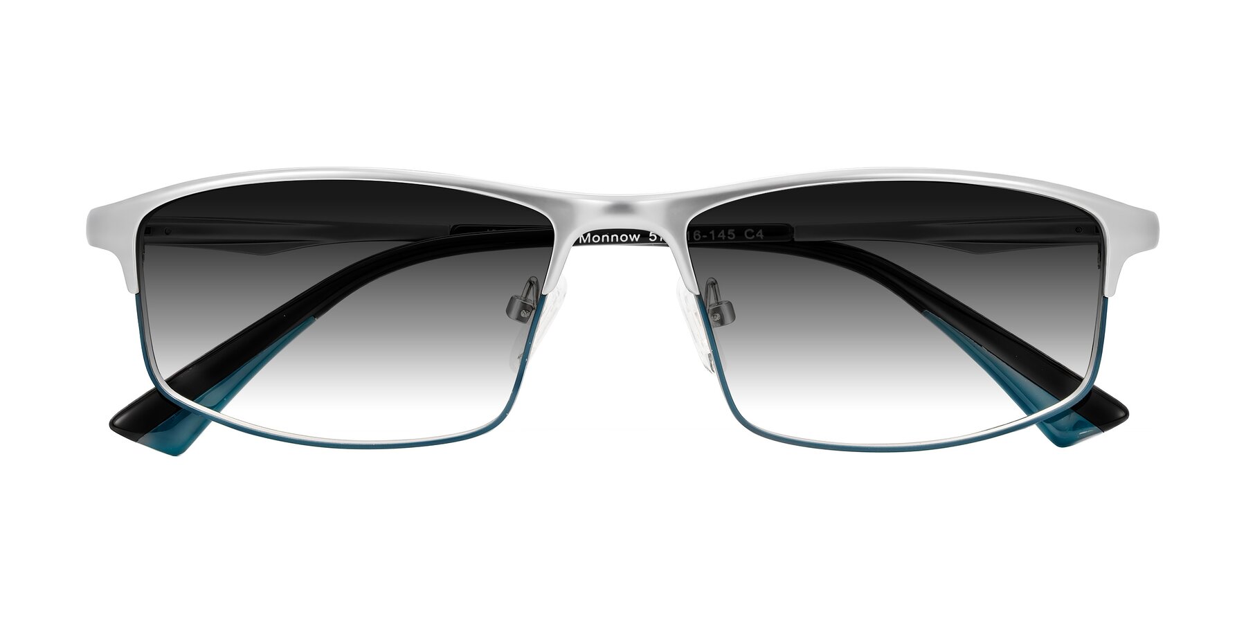 Folded Front of Monnow in Silver/Peacock Blue with Gray Gradient Lenses