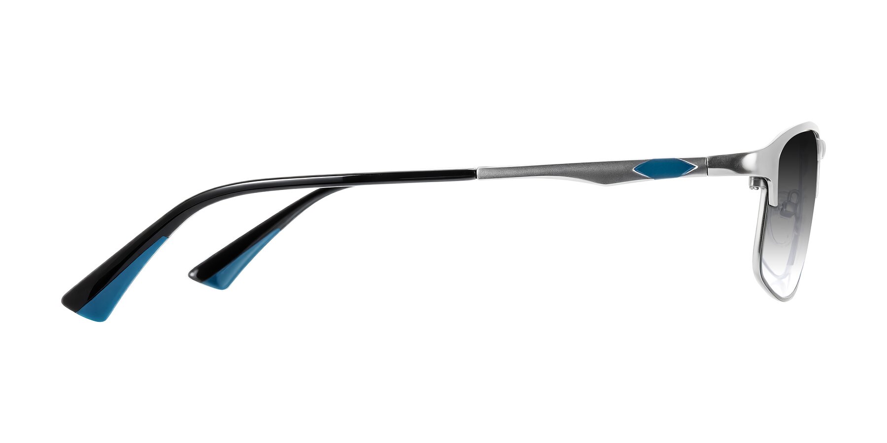 Side of Monnow in Silver/Peacock Blue with Gray Gradient Lenses