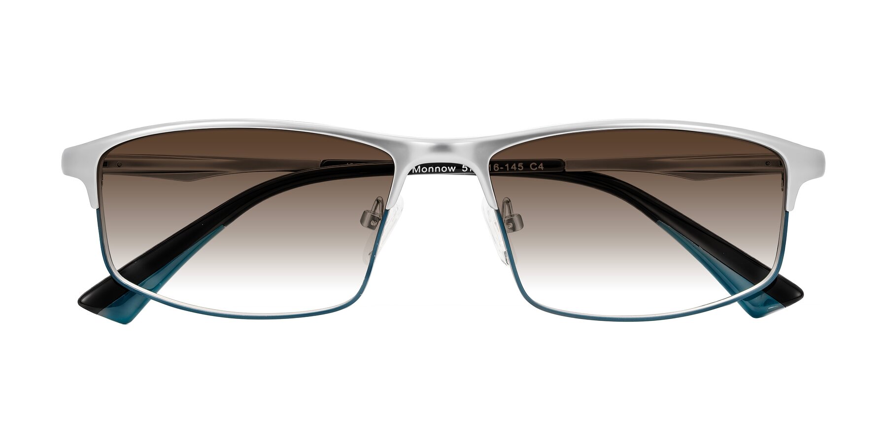 Folded Front of Monnow in Silver/Peacock Blue with Brown Gradient Lenses
