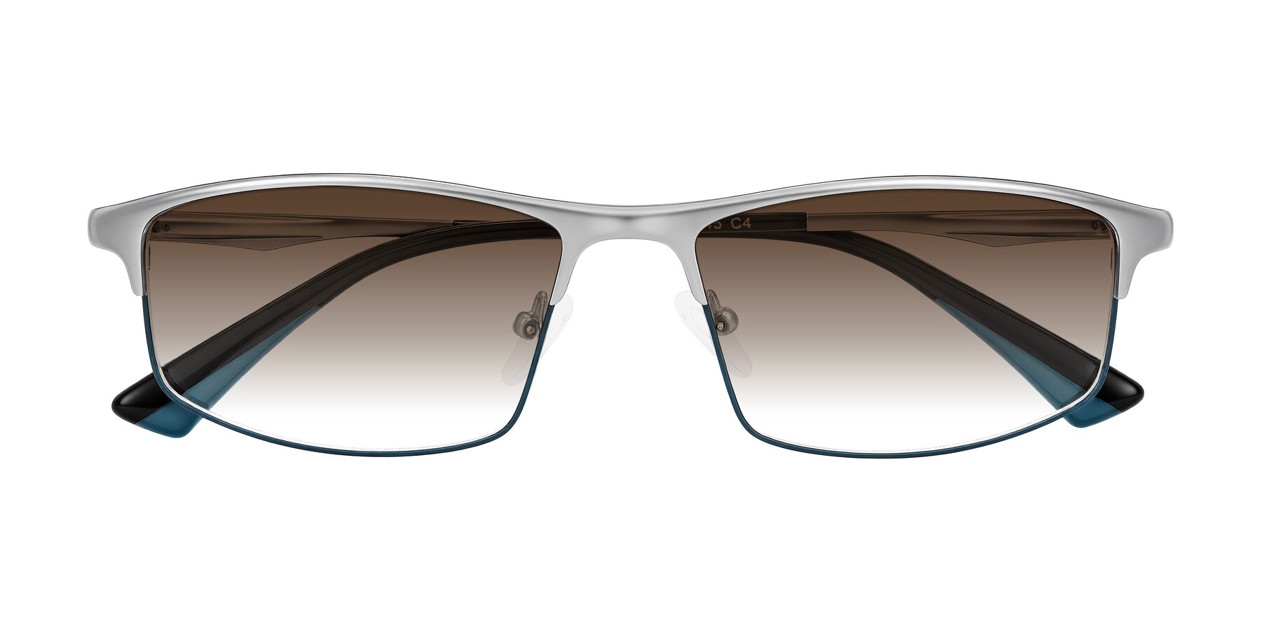 Folded Front of Monnow in Silver/Peacock Blue with Brown Gradient Lenses