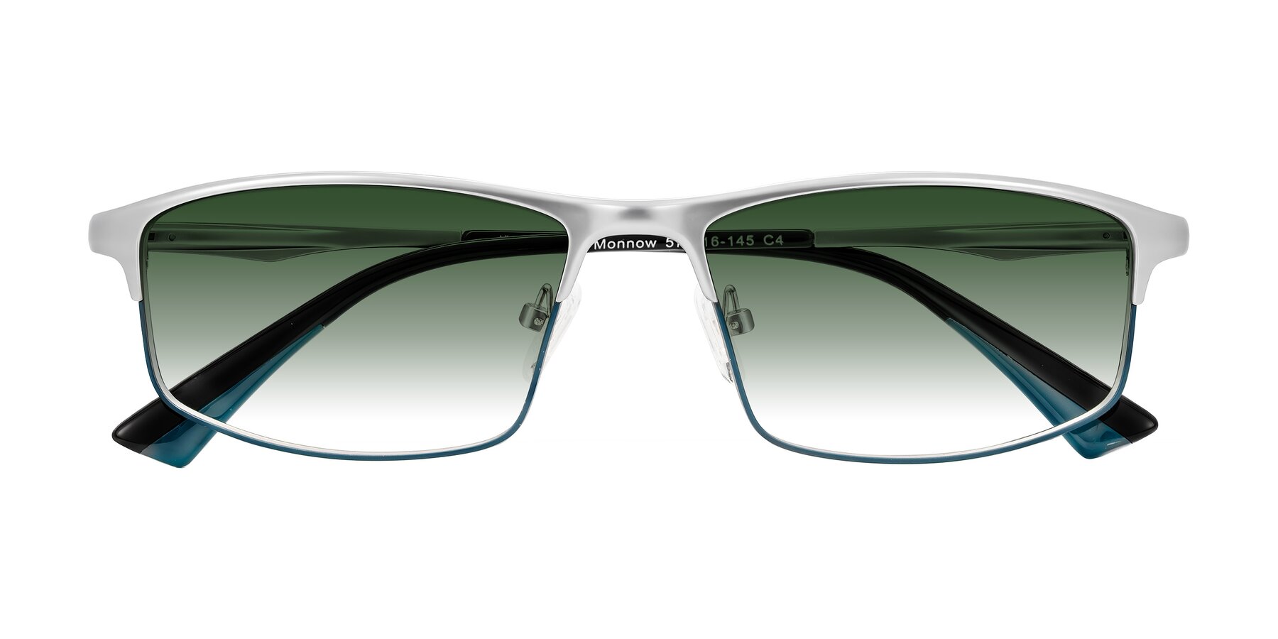 Folded Front of Monnow in Silver/Peacock Blue with Green Gradient Lenses