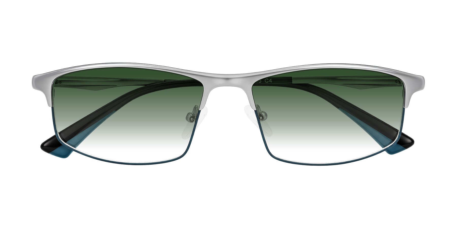Folded Front of Monnow in Silver/Peacock Blue with Green Gradient Lenses