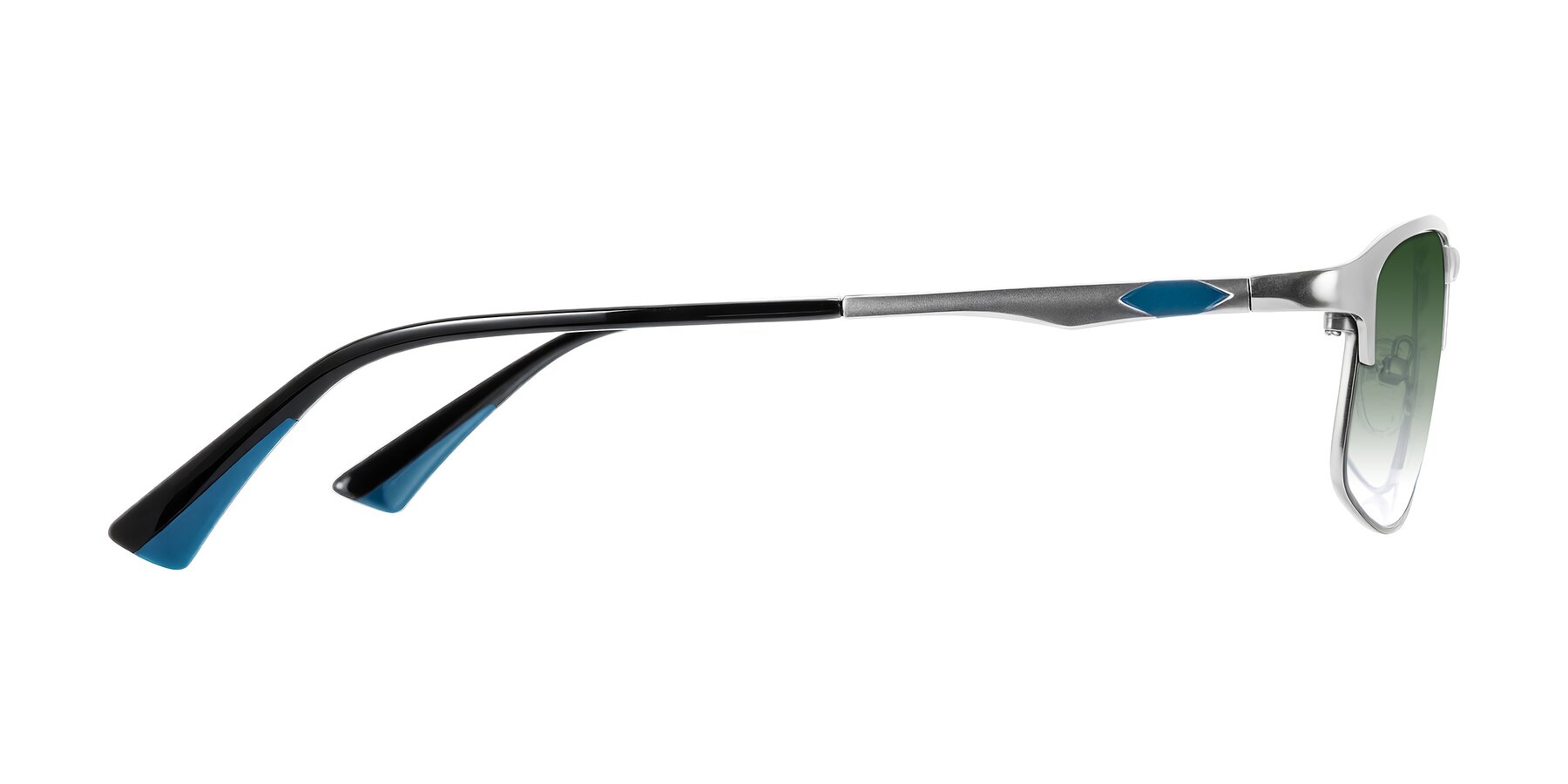 Side of Monnow in Silver/Peacock Blue with Green Gradient Lenses