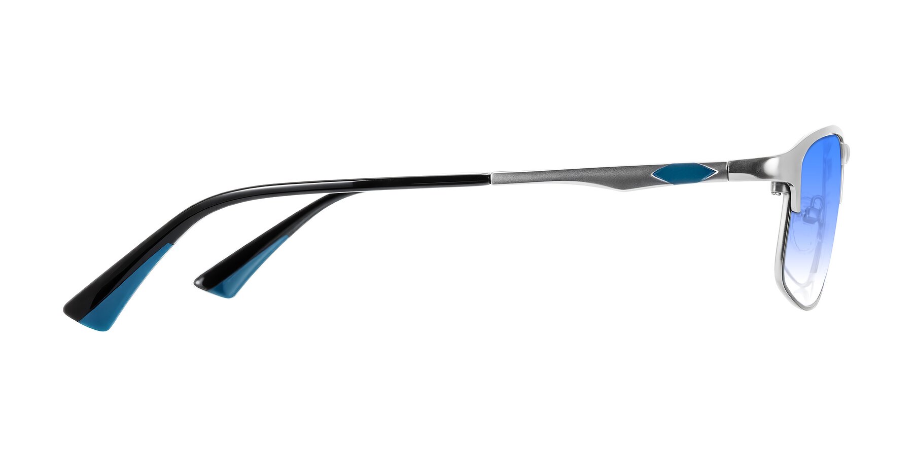 Side of Monnow in Silver/Peacock Blue with Blue Gradient Lenses