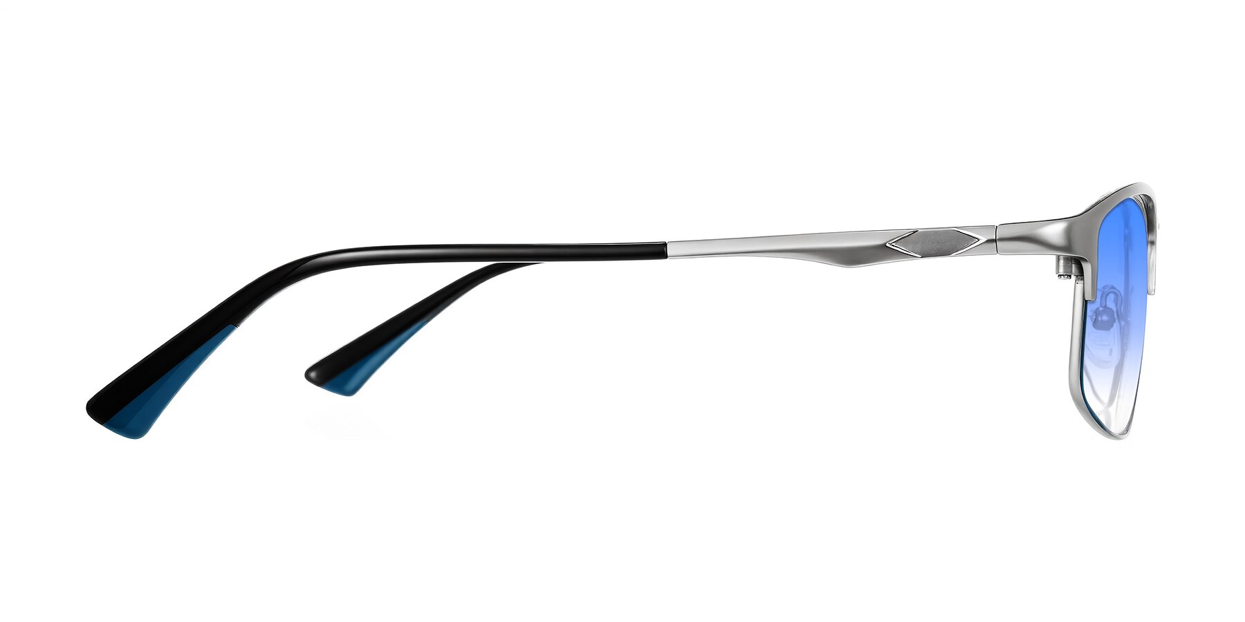 Side of Monnow in Silver/Peacock Blue with Blue Gradient Lenses
